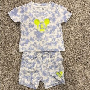 Disney Kids Short Set - Blue and Neon Green Mickey Mouse